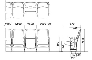 Kích thước ghế hội trường kotobuki sea nhật bản TSA-19T