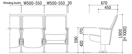 thiết kế Ghế hội trường Kotobuki Sea TSA-712638, lưng thấp TSA-712638L, lưng cao TSA-712638H