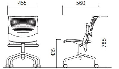 Bản vẽ Ghế lớp học nhựa đúc bọc vải có bánh xe di chuyển Kotobuki Sea FCA-390T