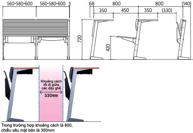 Bản vẽ Bàn ghế cố định giảng đường Kotobuki Sea SDA-190-88