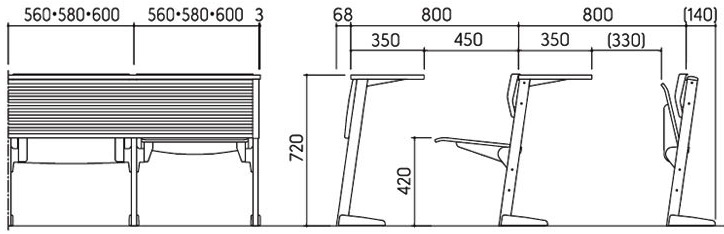 Bản vẽ Bàn ghế cố định trường học Kotobuki Sea