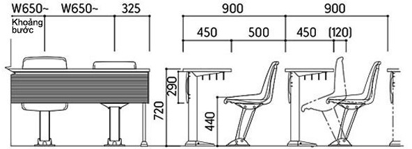 Bản vẽ Bàn ghế giảng đường trường học Kotobuki Sea SDA-700-38