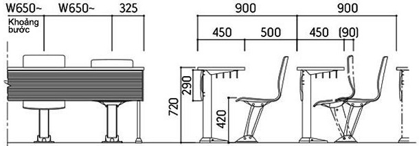 Bản vẽ Bàn ghế phòng học cố định Kotobuki Sea SDA-700-79M